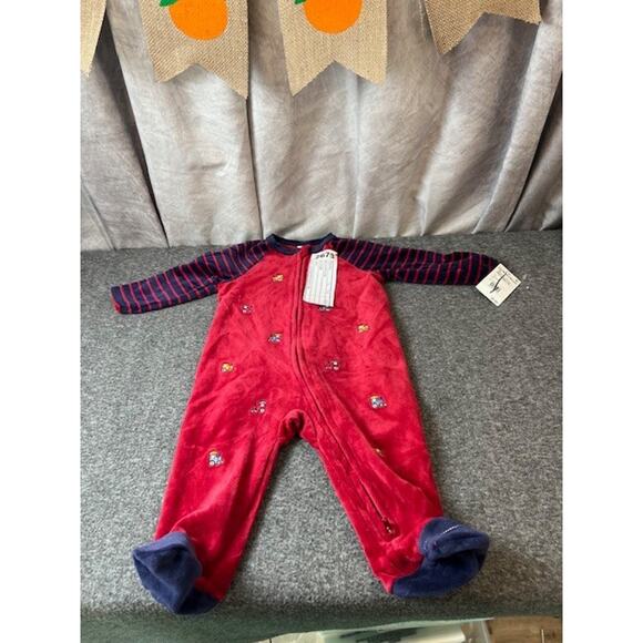 Little Me Footie Bodysuit 9M Train Embroidery Red Blue Coverall Zipper Close NWT - Picture 1 of 7